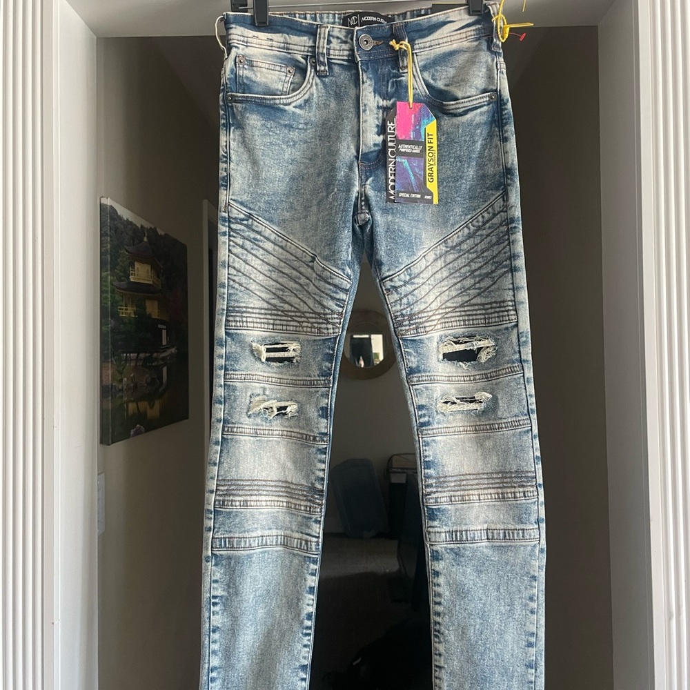 Men's Distressed Skinny Jeans in Light Blue-NWT